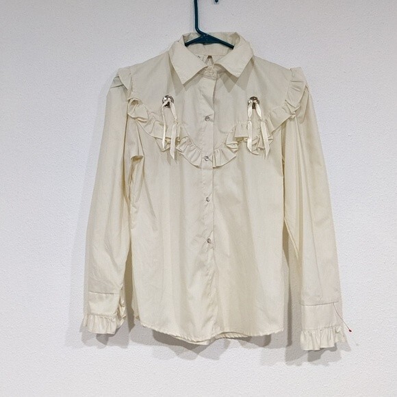 Vtg Western Style Pearl Button Blouse, Cream, Carol's Country Corner, Women's 6 - Picture 1 of 12